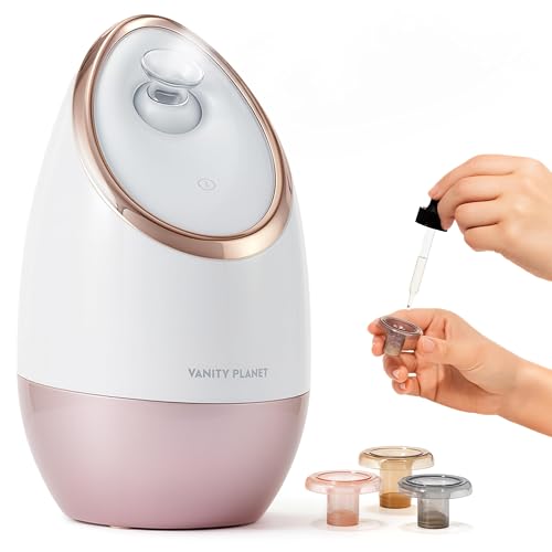 Vanity Planet Aira Ionic Facial Steamer (Rose Gold) - Pore Cleaner That Detoxifies, Cleanses and Moisturizes - Adjustable Nozzle, Water Tank with 3 Essential Oil Baskets