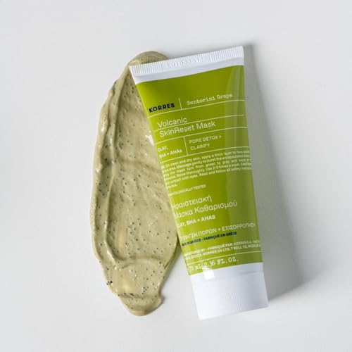 KORRES Santorini Grape Skin Refining Mask With Volcanic Sand, Activated Carbon Capsules And Salicylic Acid BHA For Pore Appearance, Gentle Exfoliation And Smoother Look, Vegan Skincare, 2.36 Fl Oz