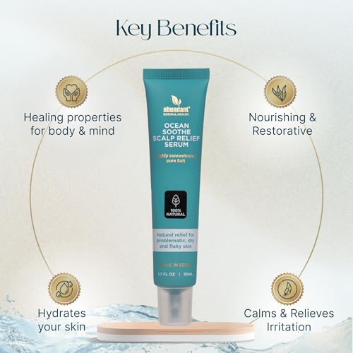 Abundant Natural Health Ocean Soothe Scalp Relief Serum with Highly Concentrated Magnesium Salt for Dry and Flaky Skin, Quick Absorption, All Natural and Fragrance-Free Leave-In Scalp Treatment, 50mL