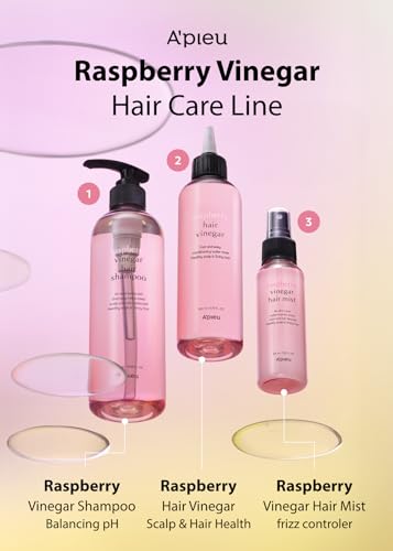 A’PIEU Raspberry Vinegar Hair Shampoo - Dandruff & Clarifying Shampoo with Scalp Treatment. Balances pH, Removes Buildup, Soothes Scalp. Korean Hair Care. 16.9 fl.oz