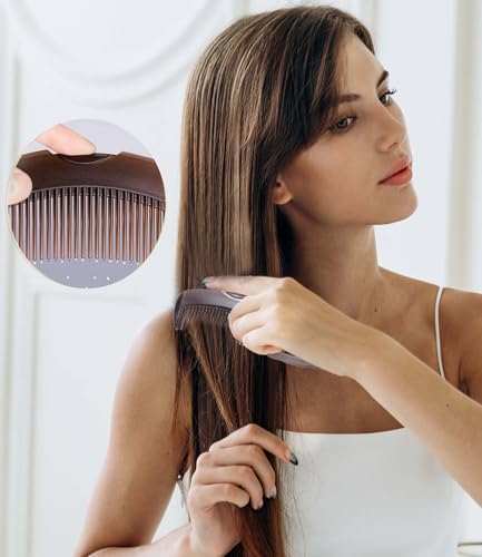 Dandruff Comb Fine Tooth Scalp Detox Comb Lice for Women, Men & Kids Stainless Steel Scalp Detoxing, Sweep & Massage Hair Brush Tool for Hair Care (Brown+Red)