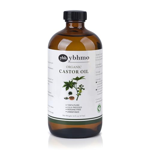 Cold Pressed Castor Oil Organic Glass Bottle(16 Fl Oz),100% Pure ，Hexane Free for Hair Growth & Care, Castor oil pack & Moisturize Body Skin