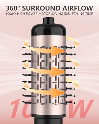 ANWA Rotating Hair Dryer Brush, 4-in-1 Hot Air Styler and Rotating Brush, Rotating Blow Dryer Brush with 2 Detachable Brushes(1.5"& 2"), Pink