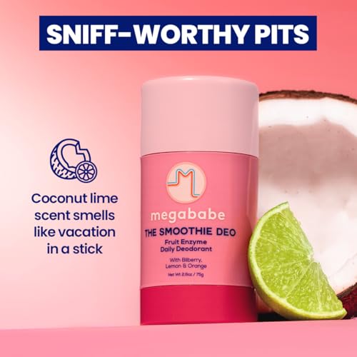 Megababe Daily Deodorant -The Smoothie Deo with 72 hour Odor Protection | Coconut & Fruit Enzymes | Aluminum-Free, All Natural | 2.6 oz