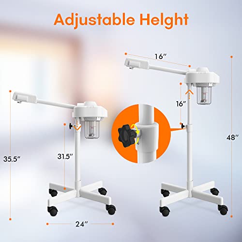 Kingsteam Professional Nano Ionic Facial Steamer on Wheels with Ozone Function, Standing Face Steamer for Deep Pore Care, Hydration, Home Spa & Salon Use