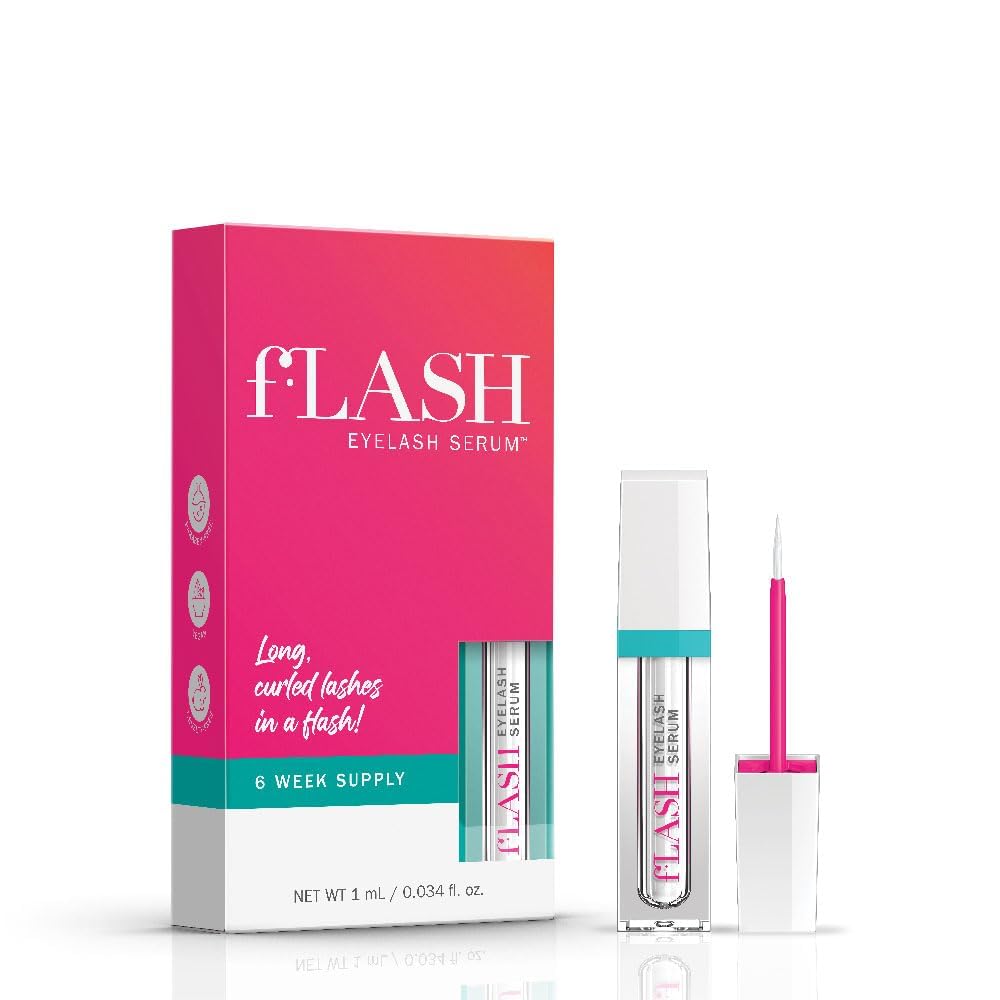 fLASH Eyelash Serum Mini for Long, Curled Natural Lashes - Enhances & Strengthens, Safe & Effective Formula for Contact Wearers & Sensitive Eyes, Travel Size, 6 Week Starter Supply - 1mL (0.034 Fl Oz)