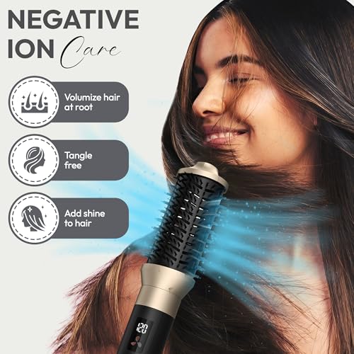 8 in 1 Hair Styler, Hair Styling Tools with 3 Heat Settings, Detachable Blow Dryer, Hot Air Curler Multi Styler Brush Set, Brush Curling Wrap Straight Curl Dry Volumiz Smooth – Black & Gold