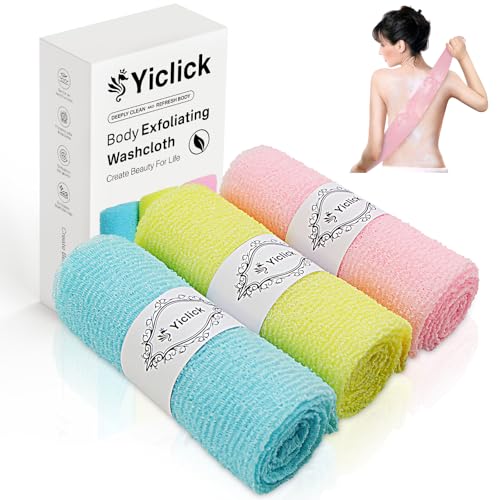 Yiclick Exfoliating Washcloth Towel, Japanese Exfoliating Wash Cloth, Korean Body Scrubber Exfoliator, Back Scrubber Washer for Shower Bath, Body Scrub African Net Sponge Loofah Luffa Colors