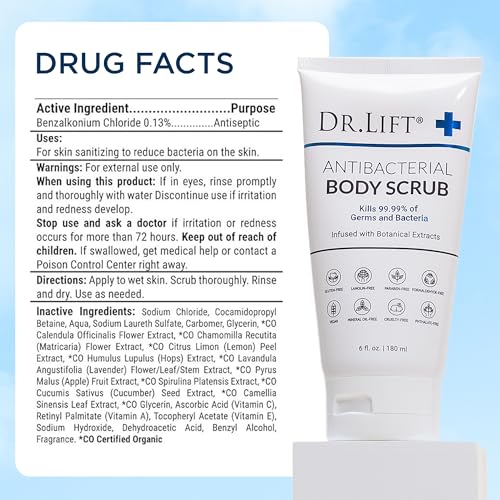 Antibacterial Body Scrub, Botanical Exfoliating Formula With Vitamin E, Vitamin A, Lavender, and Salt Granules to Exfoliate and Nourish Skin, Body Care for Oily and Combination Skin, 6 Fl Oz