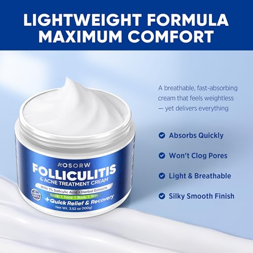 Folliculitis & Acne Treatment Cream – Salicylic Acid & Herbal Extracts for Scalp, Face, Body & Back – Soothes Irritated Skin, Redness & Itch Relief – 100g (Pack of 1)