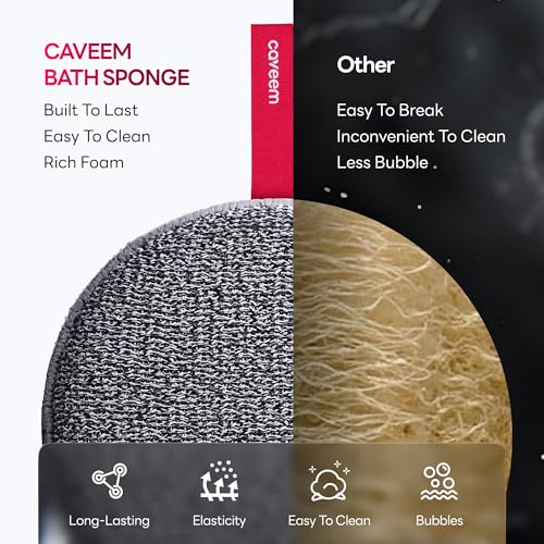 Caveem Exfoliating Body Scrubber, Bath and Body Scrub Buffer, Body Exfoliator for Remove Dead Skin, Gentle and Rough Lightweight Sponge for Shower (2 Pack)