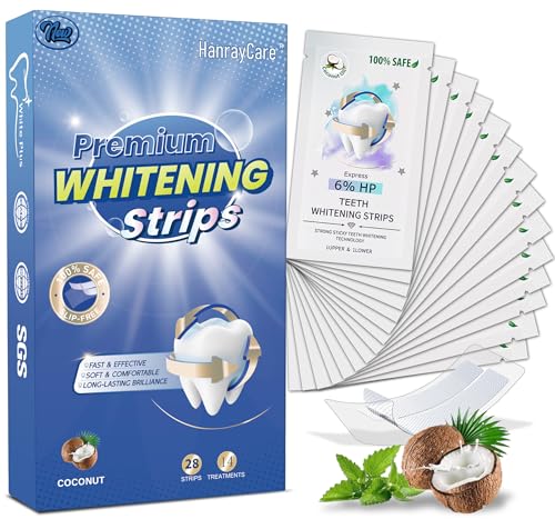 Enamel-Safe Teeth Whitening Strips for Deep Stain Removal, Professional Dentist-Approved with Hydrogen Peroxide, Super Sticky & Non-Slip, Clinically Tested Brightening Kit, 28 Ct (14-Day) | HanrayCare