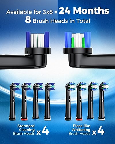 TEETHEORY Rotating Electric Toothbrush for Adults with 8 Brush Heads (2 Types), 4 Modes Deep Clean Electric Toothbrush with Rechargeable Power and 2 Min Smart Timer (1- Black, p1)