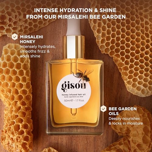 Gisou Honey Infused Hair Oil Mini - Hydrating & Frizz Control Treatment with Mirsalehi Honey, Adds Shine & Heat Protectant for All Hair Types, 0.7 Fl Oz