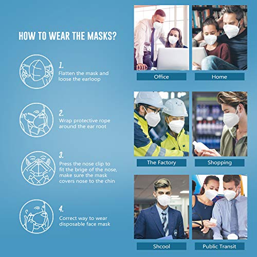 WWDOLL KN95 Face Mask 50 Pack, KN95 Masks 5-Layer Breathable Mask with Elastic Earloop and Nose Bridge Clip, Disposable Respirator Protection Against PM2.5 White