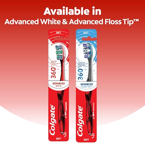 Colgate 360 Optic White Advanced Whitening Toothbrush, Adult Medium Toothbrush with Whitening Cups, Helps Whiten Teeth and Removes Odor Causing Bacteria, 2 Pack
