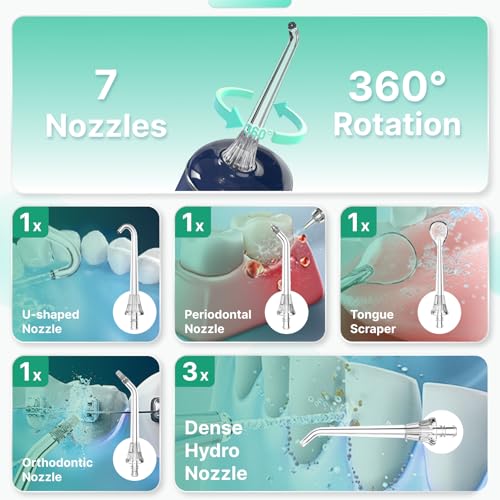 Water Flosser for Teeth, Cordless Oral Irrigator Portable Dental Cleaner Picks with 8 DIY Modes 7 Jets 300ml Tank Braces Flossers Rechargeable (Green)