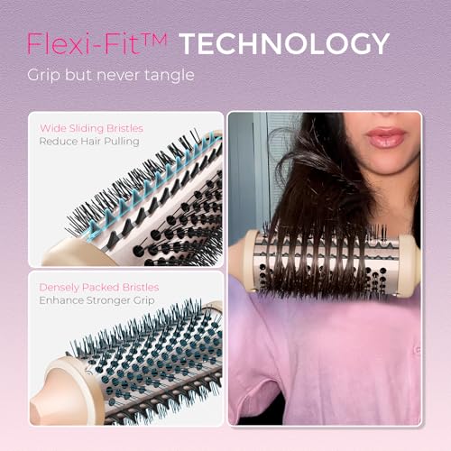TYMO Thermal Brush Curling Brush - STYLUX 1.7 Inch Blowout Volumizer with Flexi-Fit for Hair Straightening, Heated Round Styler Tool, Hair Straightener and Curler 2 in 1, Dual Voltage, Pink