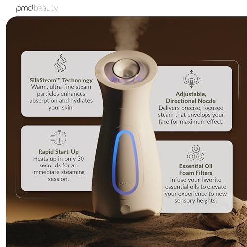 PMD SilkSteam Pro - Spa-Grade Facial Steamer with SilkSteam Technology - Rapid Start-Up - Adjustable, Directional Nozzle - Essential Oil Filters - Dewy, Hydrated Glow