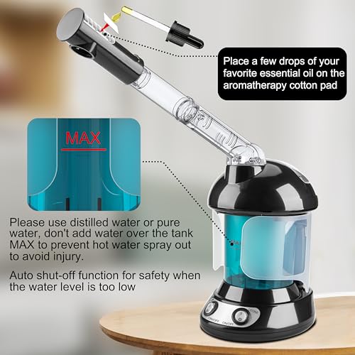 2-in-1 Hair and Face Steamer, Hair Steamer Humidifier for Deep Conditioning & Facial Steamer for Deep Cleaning, Tabletop Steamer with UV Ozone for Personal Care Use Home Spa Salon