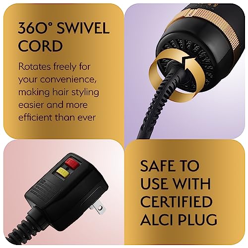 Professional Blowout Hair Dryer Brush, Black Gold Dryer and Volumizer, Hot Air Brush for Women, 75MM Oval Shape (Black Gold)