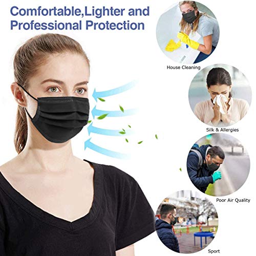 100 Pack Black Disposable Face Masks -3 Layer Medical Masks Disposable for Adults Home Office Outdoor and School