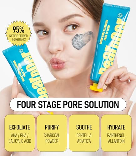 Break Pore Cleansing Pack to Foam – 3-in-1 Korean Skin Care Wash-Off Mask & Exfoliator & Cleanser w/Charcoal and Salicylic Acid – AHA, BHA, PHA for Oily, Congested Skin (3.38 fl oz)