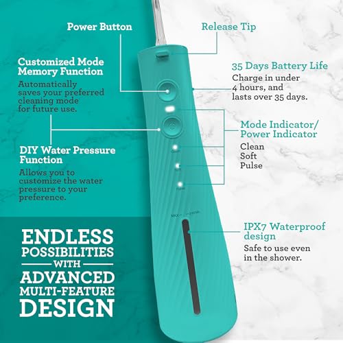 GuruNanda Lion & Lamb Kit 2.0, Electric Toothbrush with Water Flosser Combo, 4 Jet Tips, 4 Brush Heads, & IPX7 Waterproof Design for Complete Oral Care, Teal
