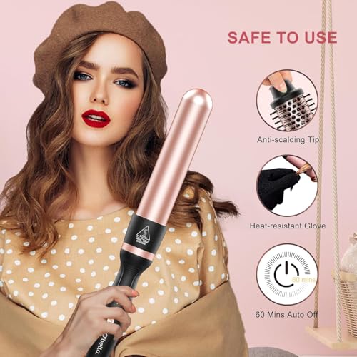 O'bella 5 in 1 Wand Curling Iron Set,Curling Wand Set with Thermal Brush&4 Interchangeable Ceramic Curling Wand(0.35”-1.25”), Instant Heat Up, Dual Voltage Hair Curler, Gifts for Women