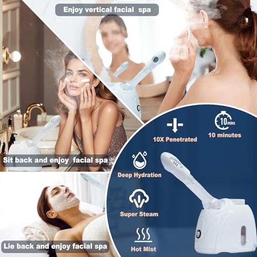Facial Steamer Nanometer Fine Mist Face Steamer for Facial Deep Cleaning, 360°Can Rotate The Arm，10 Minute Home Facial Spa Mist, Design for Personal Care Use at Home Or Salon Barber