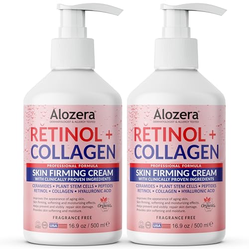 Alozera Skin Firming Retinol Collagen Body Lotion with Stem Cells for Aging Skin and Wrinkles, Non-Greasy, Lightweight Moisturizer, Fragrance-Free, 16.9 oz 2-Pack