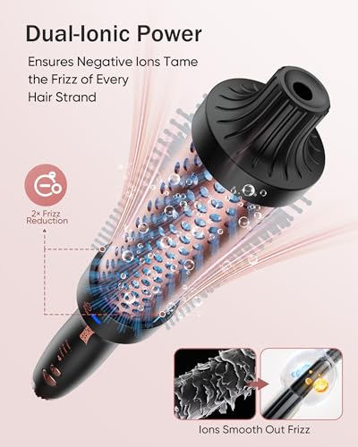 Upgraded Thermal Brush for Hair Volume Boost, 1.5 Inch Heated Curling Brush for Fast Styling & Blowout Look, 2× Negative Ion Release to Smooth Frizz, Airflow Heat & Dual PTC Technology Hair Tool