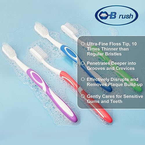 Extra Soft Toothbrushes for Adults - Flossing Toothbrush for Sensitive Teeth and Receding Gums, Tapered Bristles Ultra Clean Plaque Remover Travel Toothbrush Individually Wrapped Pack of 4