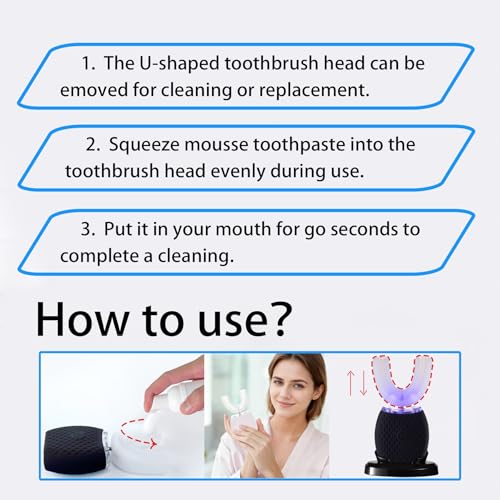 Ultrasonic Toothbrush for Adults - Automatic Electric Toothbrush Rechargeable Portable 30'' Automatic Timer Wireless Charging Washable Travel Home Dual-use (Black)