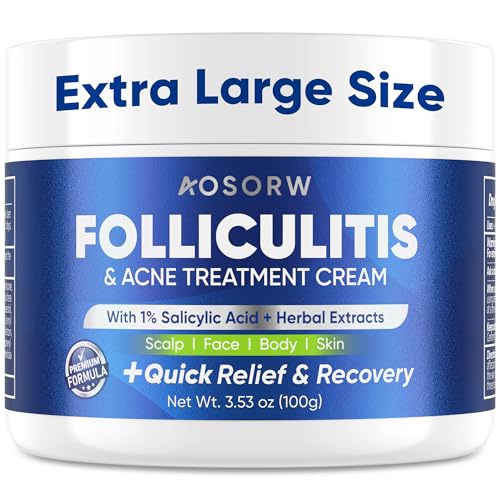 Folliculitis & Acne Treatment Cream – Salicylic Acid & Herbal Extracts for Scalp, Face, Body & Back – Soothes Irritated Skin, Redness & Itch Relief – 100g (Pack of 1)