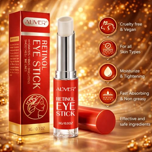 Retinol Eye Stick Balm, Under-Eye Moisturizing Balm with Vitamin A & Hyaluronic Acid, Solid Cream for Smoother-Looking Skin & Dryness, Daily Skincare for Men & Women