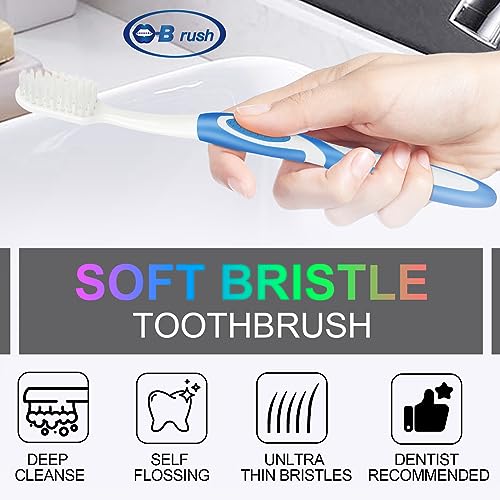 Extra Soft Toothbrushes for Adults - Flossing Toothbrush for Sensitive Teeth and Receding Gums, Tapered Bristles Ultra Clean Plaque Remover Travel Toothbrush Individually Wrapped Pack of 4