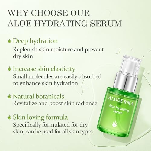 Aloderma Hydrating Aloe Face Serum Made with 65% Organic Aloe Vera - Deep Moisturizing Lightweight Aloe Vera Facial Serum with Hyaluronic Acid for Flawless Skin - Nourishing Serum for Face - 1.7oz