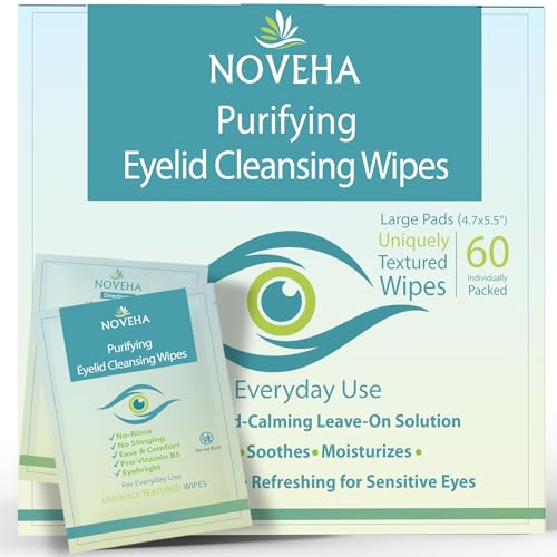 NOVEHA Eyelid & Lash Wipes | For Itchy, Dry Eyes, Styes & Blepharitis | lid and lash Cleansing Wipes, Hypoallergenic & Soothing For Sensitive Eyes, Pack of 60