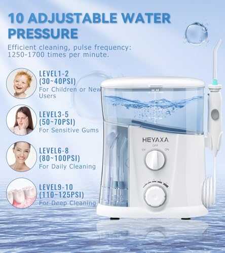 Water Dental Flosser for Teeth Cleaning with 1000ML Large Capacity and UV Storage, 10 Adjustable Pressure Electric Oral Irrigator with 7 Jet Tips for Home Use, Gums, Braces (Ivory White)