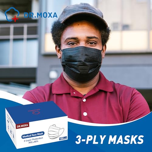 100 Pack Medical Grade Black Disposable Face Masks-Protective 3 Ply Face Mask for Adults, Comfortable,Soft, Breathable