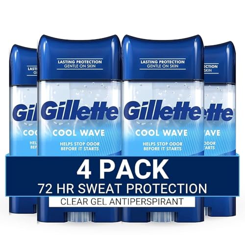 Gillette Antiperspirant and Deodorant for Men, 72hr Sweat & Odor Protection, Long Lasting Freshness, Anti-White Mark Technology, Clear Gel, Cool Wave Scent, 3.8 oz (Pack of 4)
