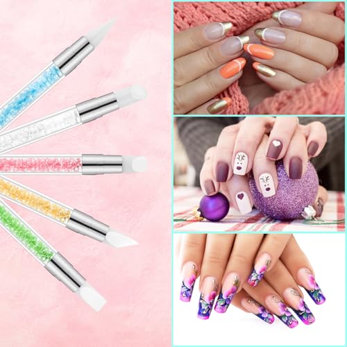 11PCS Nail Art Brushes & Nail Dotting Tools,Double Ended Tipped Silicone Nail Tools,Gel Polish Brush,Liner Brush,Dotting Pen for Home Salon DIY Kit (Pink)