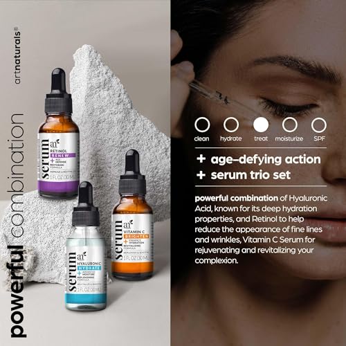 artnaturals Anti-Aging-Set with Vitamin-C Retinol and Hyaluronic-Acid - (3 x 1 Fl Oz / 30ml) Serum for Anti Wrinkle and Dark Circle Remover – All Natural and Moisturizing