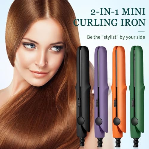2026 New Mini Curling Iron for Short Hair, 2 in 1 Mini Curling Wand & Flat Iron Hair Straightener, Dual-Purpose Curling Iron, Portable Travel Curling Wand Hair Straightener (Light Purple)