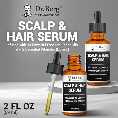 Dr. Berg Scalp & Hair Serum (Improved Formula) with Vitamin D3 & E - Clinically Tested, Paraben- and Sulfate-Free Hair Oil for Women & Men - Includes Rosemary Oil, Castor Oil & Jojoba Oil - 2 Fl oz