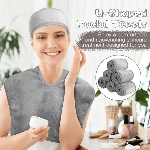 18PCS U-Shaped Microfiber Facial Towels for Estheticians,Ultra-Soft & Absorbent Spa Towels and Facial Spa Headband for Massage, Facial Steam & Skincare (Gray)