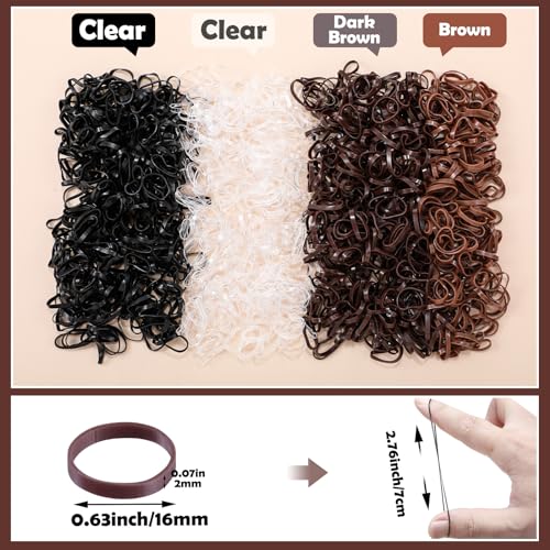 1500 Pcs Hair Bands in 4 Natural Colors - Rubber Hair Ties with Organizer Box and 6 Styling Tools for Women, Girls, Kids