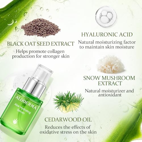 Aloderma Hydrating Aloe Face Serum Made with 65% Organic Aloe Vera - Deep Moisturizing Lightweight Aloe Vera Facial Serum with Hyaluronic Acid for Flawless Skin - Nourishing Serum for Face - 1.7oz