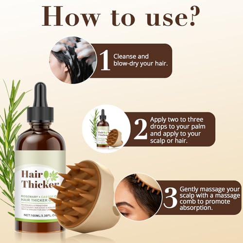 Organic Rosemary & Castor Hair Growth Oil + Scalp Massager Set, Hair & Scalp Care Oil, Lightweight Moisturizing Formula for for Dry, Damaged & Split End 1pc